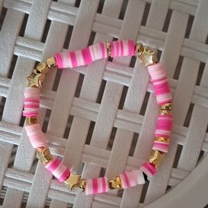 Pink and Gold Clay Beaded Bracelet
